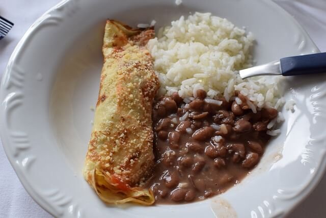 Brazilian patty with rice and beans