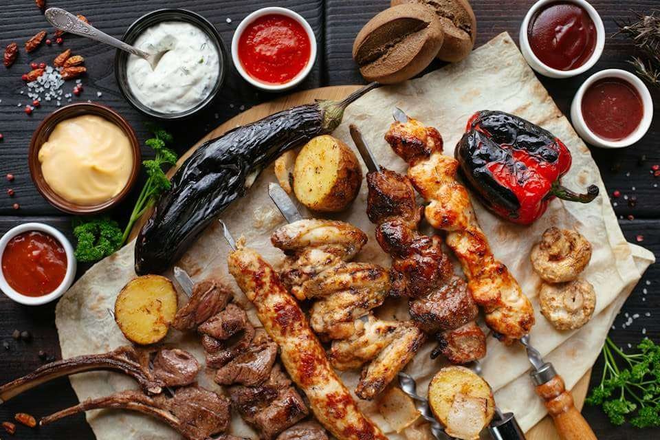 An assortment of turkish meats kebabs